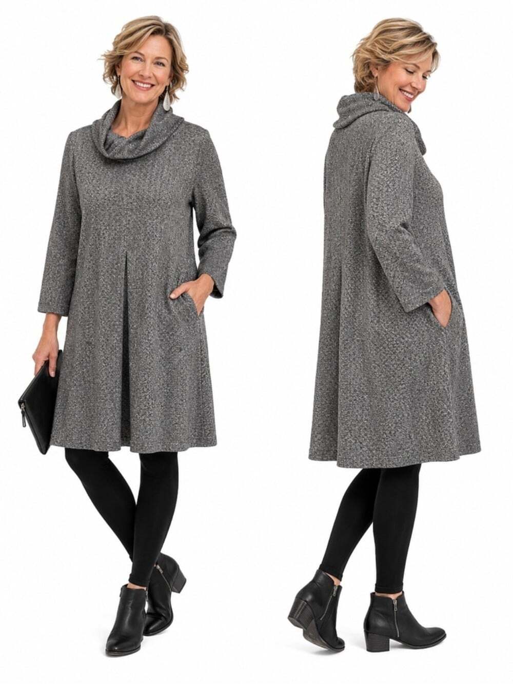 Tyler Boe Turtleneck Dress Womens Large Knit Geometric Black Grey Casualcore